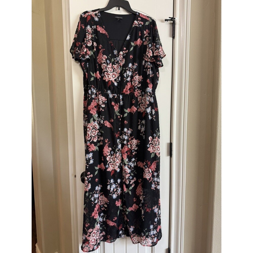 Lane Bryant Floral Maxi Dress Sz 18 Black Pink Accent Boho Classic
